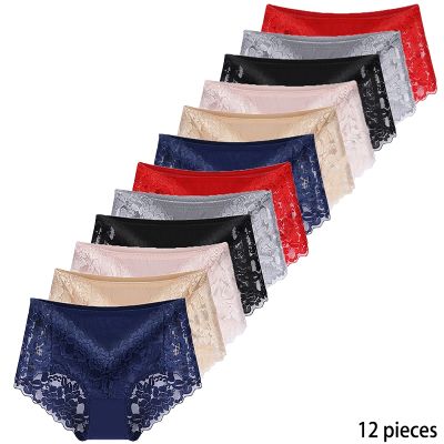 【CC】❅☑  12 pieces transparent panties lace womens underwear briefs comfortable breathable soft plus size M- 4XL 5XL