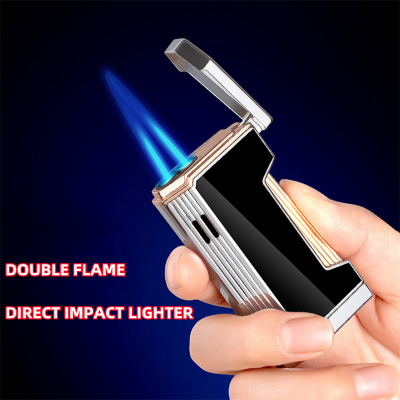 ZZOOI Strong Firepower Focused Double Fire Direct Blast Windproof Lighter Electronic Press Open Cover Side Hit Inflatable Lighter