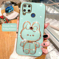 Kanavi เคสโทรศัพท์แฟชั่นสำหรับ Realme C15 C17 C25 C12เคสนิ่มเคลือบอิเล็คโทรเพลท C11 C20 C11 C2021 C21 C21Y C55 C53หรูหราทำจากซิลิโคนเคลือบอิเล็คโทรเพลทกระต่ายเมคอัพตัวยึดกระจกฝาครอบโทรศัพท์