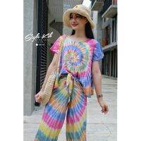 Style kik | Zeeb Pants tie dye ชุดเข้าเซทเสื้อยืดครอป กางเกงหูกระต่าย ชุดผ้ามีดย้อม ชุดสวย ชุดไปเที่ยวทะเล ชุดสีเรนโบว์