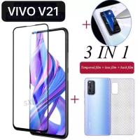 3in1 VIVO V21 ฟิล์มเลนส์กล้อง + ฟิล์มกระจกเต็มจอ+ ฟิล์มหลัง ฟิล์มกันกระแทกขอบดำ