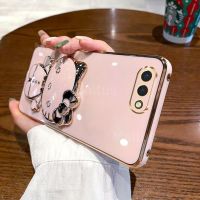 เคส C2 Realme สำหรับ OPPO A1k แต่งหน้าแมวน่ารักกรอบสี่เหลี่ยมชุบ6D หรูหราทำจากซิลิโคนเนื้อนิ่มกรอบด้านหลังกันกระแทก