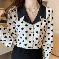 Long Sleeve Women Shirt Blouse Women Blusas Mujer De Moda 2021 V-Neck Dot Chiffon Blouse Shirt Tops Women Clothing Busa E567