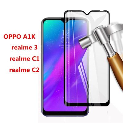 ป้องกันเต็มพื้นที่ของจอภาพติดกาวเต็มกระจกนิรภัยสำหรับ Oppo A1K Realme 3ปกป้องหน้าจอฟิล์มป้องกันสำหรับ C1 Realme C2ป้องกันหน้าจอกระจกปกป้องหน้าจอ S