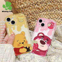 เคสสำหรับ OPPO A5 2020 A9 A52 A5S A74 A7 A12E A12 A54 A55 A72 A92 A3S 3D การ์ตูนน่ารักลายหมีสตรอเบอร์รี่หมีวินนี่แบร์แพทเทิร์นเคสด้านหลังซิลิโคนนิ่มกันกระแทก