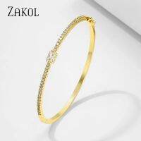 ZAKOL สร้อยข้อมือกำไลข้อมือคริสตัลเพชรสังเคราะห์สีขาวสำหรับผู้หญิงที่สง่างามแฟชั่นสำหรับผู้หญิง BP2213เครื่องประดับของขวัญคนรัก CZ