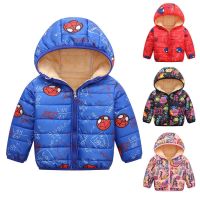 Winter Baby Boy Spiderman Jacket Coats For Young Children Cartoon Graffiti Plush Thick Warm Outerwear Kids Cotton-Padded Clothes