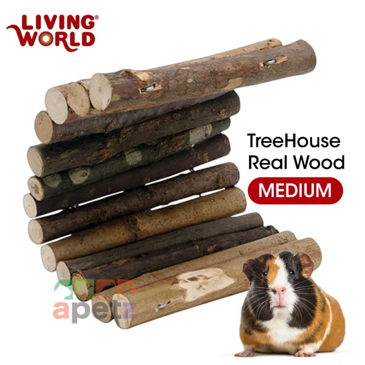 Living World Medium TreeHouse Real Wood Logs Tunnel Bridge for Hamster