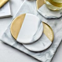 【CW】 Ins Danish Marble Coaster Insulation Gilded Shooting Props Gold Round