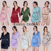 เดรสเชิ้ตแขนยาว+เข็มขัดอะไหล่เงิน✨Emmy Dress✨ชุดทำงาน ผ้าซาตินเนื้อดีมาก ป้ายMIKA