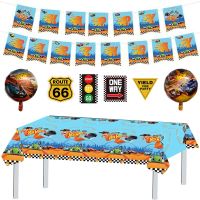 【LZ】urvcn1 Hot Wheels Birthday Decorations Tableware Banner Balloons Wall Sticker Table Cloth Disposable Plates Race Car Party Supplies