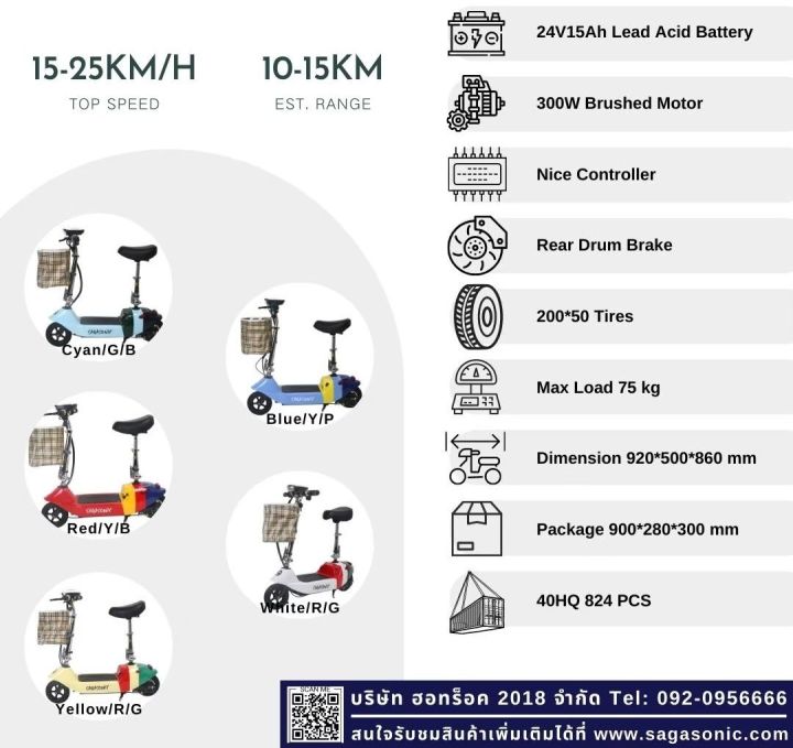 จักรยานไฟฟ้า-สกู๊ตเตอร์ไฟฟ้า-มอไซค์ไฟฟ้า2ล้อซากาโซนิครุ่น111gประกอบพร้อมแบตเตอรี่