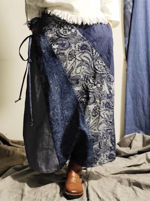 Johnature ผู้หญิงวินเทจยีนส์สีฟ้ากระโปรงเอวยางยืดเย็บปะติดปะต่อกันสีพิมพ์ดอกไม้เสื้อผ้า2022ฤดูใบไม้ผลิใหม่ A-Line กระโปรง