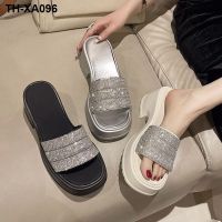 With diamond slippers female senior summer outside feeling little sponge thick bottom high-heeled dress beach sandals