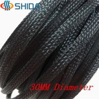 High Voltage Insulation Sleeving 5m Black 30mm Diameter Wire Protecting Encryption PET Nylon Braided Cable Sleeve Cable Management