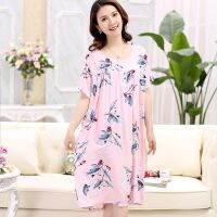 Middle-aged Pajamas Women Cotton Silk Night Wear Elderly Plus Size Cotton Sleeping Dress