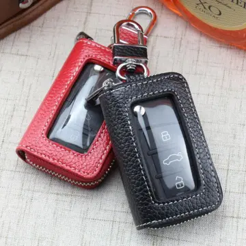Hot Sale Double Zipper Car Key Pouch With Car Key Ring Cowhide Leather Key  Holder Bag With Key Chain - Buy Key Chain Wallet Leather Key Pouch Leather