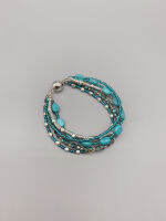 5 Strands Of 7*8mm Oval Turquoise Bracelet With 3*4mm Teal Crystals Antique Silver Beads Magnetic Clasp For Women Girls 7.5 Inch