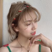 【YF】 Lystrfac Korean Cute Cherry Alloy Pearl Headband for Women Girls Strawberry Flower Hairband Thin Hair Hoop Accessories