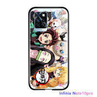 UCUC เคสโทรศัพท์เคสสำหรับ Infinix Note 10 Pro NFC Casing ญี่ปุ่นอะนิเมะสำหรับหญิง Demon Slayer UCUC เคสโทรศัพท์ Kimetsu ไม่มี Yaiba Tanjirou Nezuko Glossy กระจกเทมเปอร์ปลอกกันกระแทก