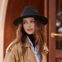 Classic Fedoras Hat For Women Men Formal Dress Vintage Large Brim Jazz Hats Solid Color Unisex British Style Wool Felt Cap