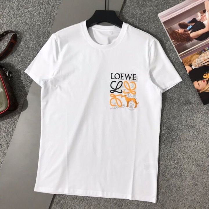 loewe-luo-yiwei-เสื้อยืดคู่รัก-ผ้าฝ้ายคอกลมแท้แขนสั้นเรียบง่ายและแฟชั่นหรูหราเข้ากับทุกชุด