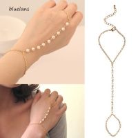 Womens Fashion Faux Pearl celet Link Finger Ring Hand Chain Harness Jewelry