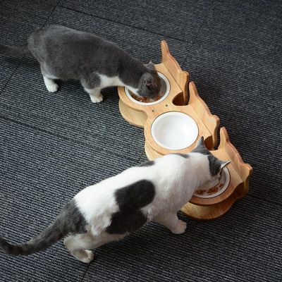 Desktop Cat Bowl Oblique Mouth Neck Protection Drinking Water Cat Food Holder Ceramic Dog Bowl Cat Supplies Small Dog Rice Bowl Supplies