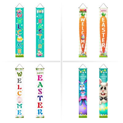 4 Pair Easter Day Decoration Porch Sign Easter Eggs Door Hangers for Home Wall Decoration