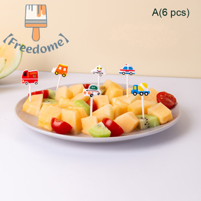 【Freedome】 ส้อมจิ้มอาหารลายการ์ตูนสำหรับเด็ก6 8 10ชิ้นเค้กของหวานผลไม้ตกแต่งงานปาร์ตี้