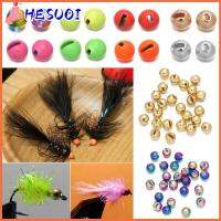 HESUOI 25Pcs/lot 9 สี 2.5 มม. / 3.0 มม. / 3.5 มม. / 4.0 มม. คุณภาพสูง ตกปลา ลูกปัดเจาะรู โลหะผสมทังสเตน ลูกปัดทังสเตน วัสดุผูกบิน