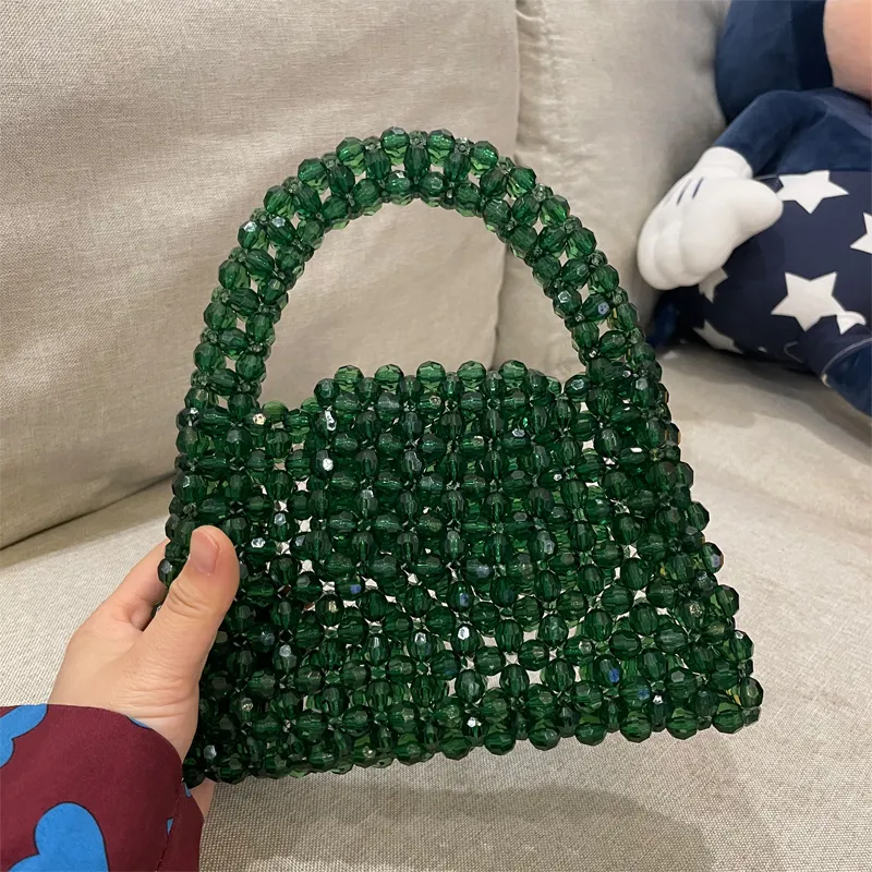 Customized Bead Bag Green Hand-woven Celebrity Handbags Top-handle