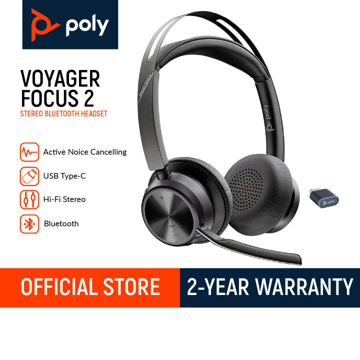 Poly Voyager Focus UC USB-C Headset with Stand Bluetooth (Stereo)  Headset with Boom Mic PC/Mac Compatible Active Noise Canceling Works  w/Teams, Zoom (Certified)  More Lazada PH
