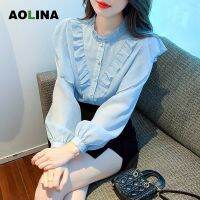 AOLINA เสื้อชีฟองผู้หญิงสไตล์ตะวันตกแขนยาวแบบใหม่สำหรับฤดูใบไม้ผลิ2023ความรู้สึกของชนกลุ่มน้อยเสื้ออเนกประสงค์นางฟ้าสุด