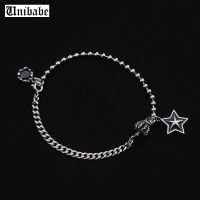 Pure silver S925 silver black onyx inlay star pendant bracelet link chain 925 silver jewelry (YRT)