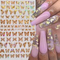 Laser Gold Silver Butterfly Nail Sticker 3D Bronzing Butterfly Pattern Self Adhesive Transfer Sliders Decals DIY Nail Decoration Adhesives Tape