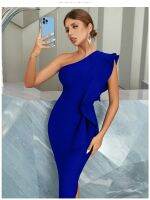 New dress bandage skirt asymmetrical one-shoulder ruffled edge fashion party dress