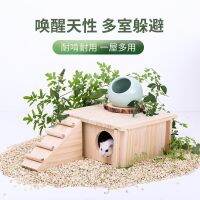 ที่พักพิงสำหรับหนูแฮมสเตอร์ H001ที่พักพิงในกระท่อมแบบหลายห้องนอนไม้ที่พักพิงสำหรับโกลเต้นแบร์อุปกรณ์การจัดสวนของเล่นแพลตฟอร์มเฟอร์นิเจอร์