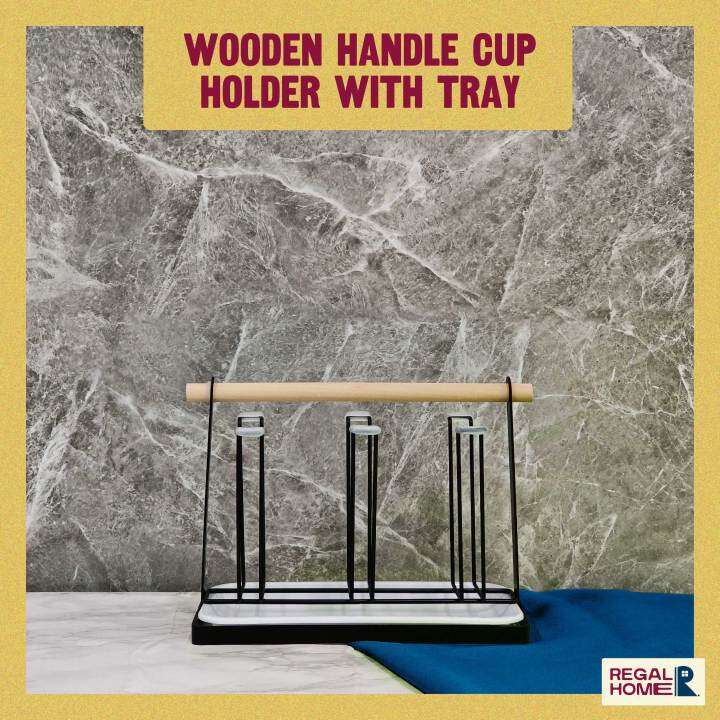 Wooden Handle Cup Holder with Tray Lazada PH
