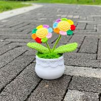 Crochet Rainbow Sunflower Potted PlantArtificial Flower BonsaiHand-Knitted Gifts For Mother 39;s DayHome Table/Office Desk Decor