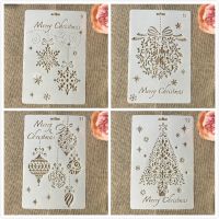 4 ชิ้น/ล็อต 26 ซม.คริสต์มาส Pine Tree Jingle Bell DIY Layering Stencils ภาพวาด Scrapbooking ปั๊มลายนูนตกแต่งแม่แบบ-ygdds