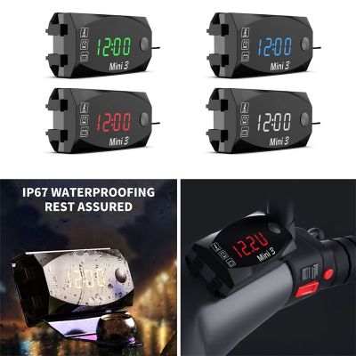 【LZ】✣▤  Digital Time Car Clock Motocicleta Relógio Multi Termômetro voltímetro LED Áudio USB Switch Tester impermeável DC 6V-30V 3 em 1