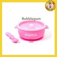 QOOC Bowl ซิลิโคน+มีฝาปิด+ช้อนซิลิโคน (สีชมพู)