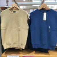 UNIQLO เสื้อผ้าผู้ชาย/ผู้หญิงใส่อยู่บ้านใหม่2023คู่รักคอกลมพับชุดถักเสื้อกั๊กกันลมสถาบันใน453755สไตล์เกาหลีของแท้