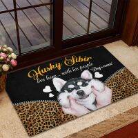 CLOOCL Siberian Husky Doormat Personalized Gifts Pet Dog Live Here with His People Indoor Door Mat Welcome Mats for Front Door