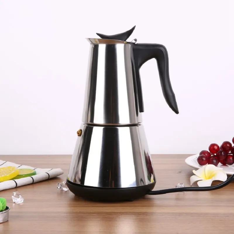 Electric Moka Coffee Pot EU Plug 6 Cups Italian Espresso Coffee Maker 304  Stainless Steel Percolator Classic Coffee Pot