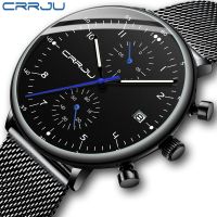 ♔ CRRJU/Kajun 2278 new mens sports watch fashion multi-function six-pin mesh belt business watch