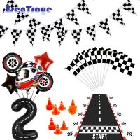 Racing Theme Party Banner Black White Checkered Handhold Flag Kids Boys F1 Formula Car Birthday Decoration Baby Shower Supplies