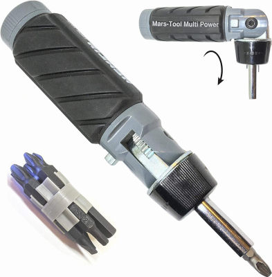 Heavy Duty RATCHETING SCREWDRIVER - ADJUSTABLE ANGLE - 3 Way Ratchet - NONSLIP Big Rubber Grip - Multibit Storage w/Ph Hex Torx Bits | Durable Portable Screw Driving Solutions from Mars-Tool