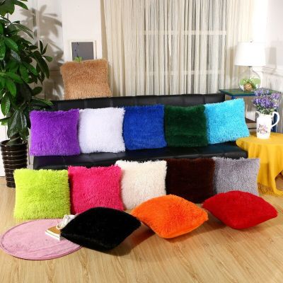 43x43cm Long Plush Solid Color Cushion Cover Square Sofa Chair Seat Throw Pillowcase Home Decor